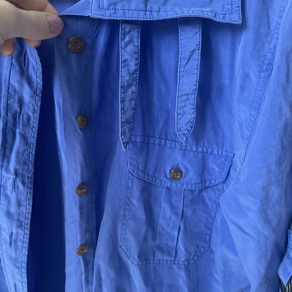 Soft Surroundings‎ Shirt Women's Med Blue Button Blouse Neck Buckle Silk Blend - Picture 2 of 8